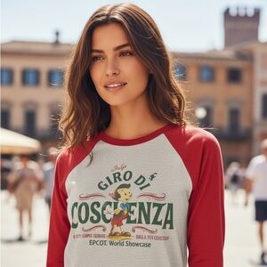 Disney Parks Epcot Italy Pavilion Pinocchio "Conscienza" Raglan T Shirt Size S